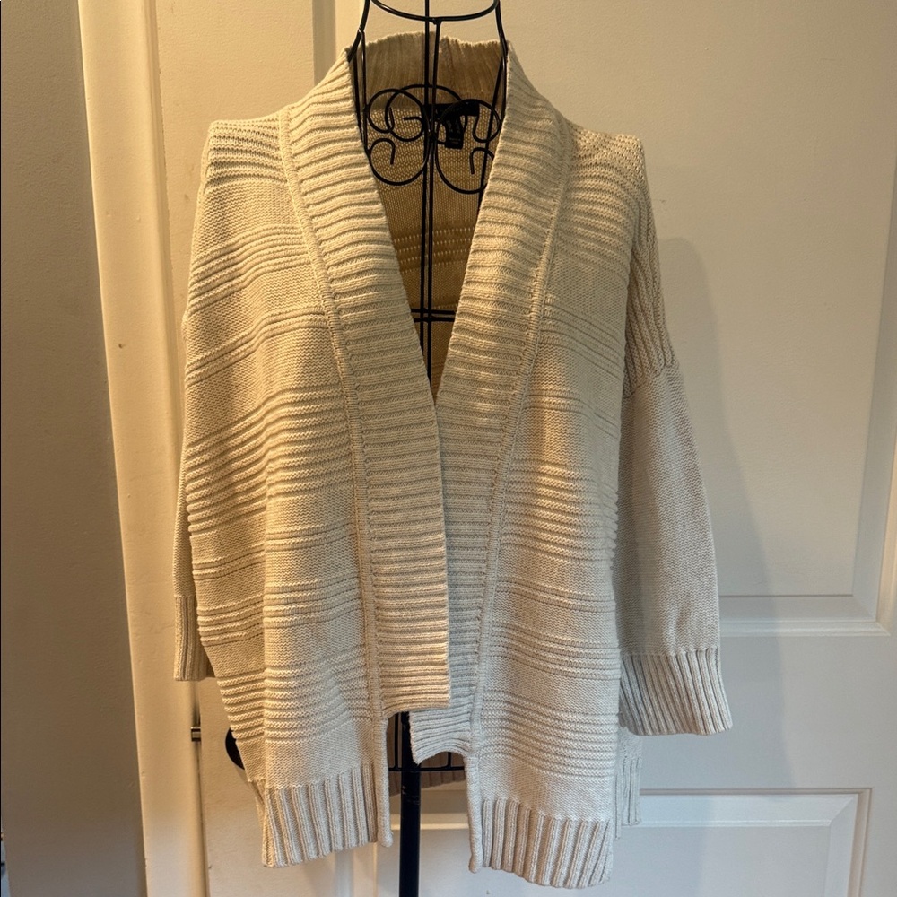H by Halston cream open front chunky cardigan